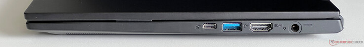 Rechts: USB-C 3.2 Gen. 1 (5 Gbit/s, DisplayPort-ALT-Modus 1.4, Power Delivery), USB-A 3.2 Gen. 2 (10 Gbit/s)