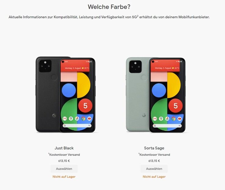 Ausverkauft: Im deutschen Google Store ist das Pixel 5 aktuell nicht mehr bestellbar.