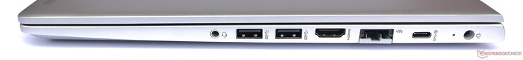 Rechte Seite: Headsetanschluss, 2x USB 3.1 Gen1 Typ-A, HDMI, GigabitLAN, 1x USB 3.1 Gen1 Typ-C, Netzanschluss