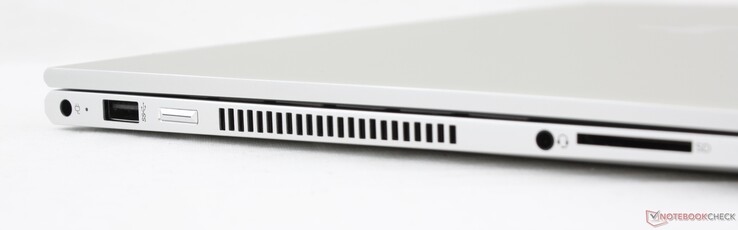 Links: Netzgerät, USB 3.1 Gen. 1 Typ-A, Ein-/Ausschaltknopf, kombinierter 3,5-mm-Audioanschluss, SD-Kartenleser