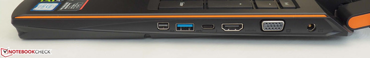 rechte Seite: Mini-DisplayPort 1.2, USB 3.0, Thunderbolt 3, HDMI 2.0, VGA, DC-in