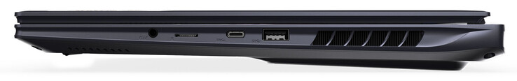 Rechte Seite: Audiokombo, Speicherkartenleser (MicroSD), USB 3.2 Gen 2 (USB-C; Displayport), USB 3.2 Gen 2 (USB-A)