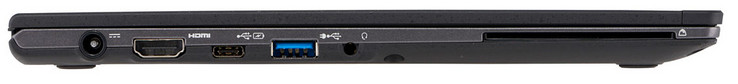 Linke Seite: Netzanschluss, HDMI, 2x USB 3.1 Gen 1 (1x Typ C, 1x Typ A), Audiokombo, SmartCard-Lesegerät