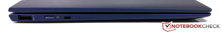 Links: USB-A 3.1 Gen.1, Vorrichtung für ein Sicherheitsschloss, Power-Button, Nano-SIM-Slot