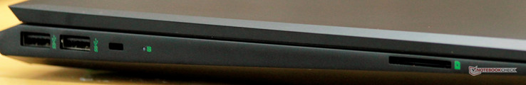 Links: 2x USB 3.0 (Gen 1) Typ-A, Kensington Lock, Aktivitätsleuchte, SD-Kartenleser