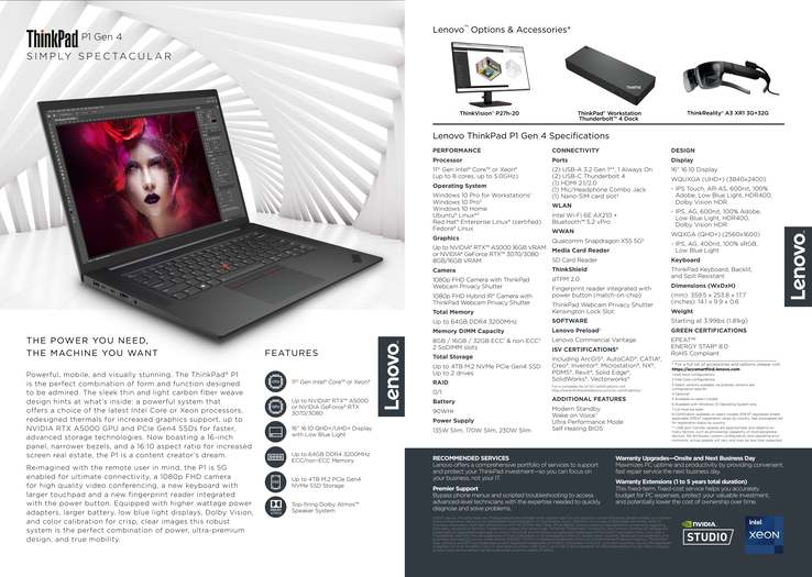 Lenovo ThinkPad P1 Gen 4 - Spezifikationen