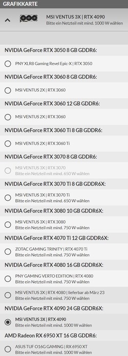 GPU-Optionen (Quelle: Schenker)