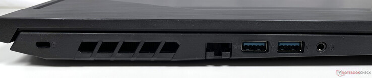 Links: Kensington Lock, Gigabit Ethernet, 2x USB Typ-A 3.2 Gen. 1, kombinierter 3,5-mm-Klinkenanschluss