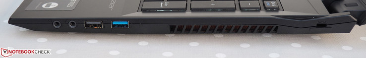 Rechte Seite: Kopfhörer, Mikrofon, USB-A 2.0, USB-A 3.0, Kensington Lock