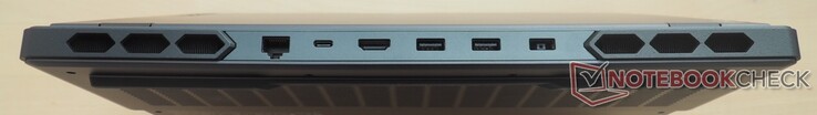 Rückseite: RJ45-LAN, USB-C 3.2 Gen2 (inkl. DisplayPort 1.4 & 140 W Power Delivery), HDMI 2.1, 2x  USB-A 3.2 Gen1, Netzanschluss