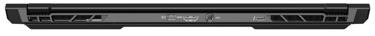 Rückseite: Mini-Displayport 1.4, HDMI 2.0, Netzanschluss, Thunderbolt 3