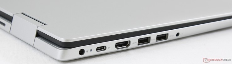 Links: Ladeanschluss, USB Typ-C Gen. 1 (mit DisplayPort und Power Delivery), HDMI 1.4b, 2x USB 3.1 Gen. 1, 3,5 mm kombinierter Audioanschluss