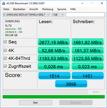 AS SSD (Samsung NVM Express Treiber 2.1)