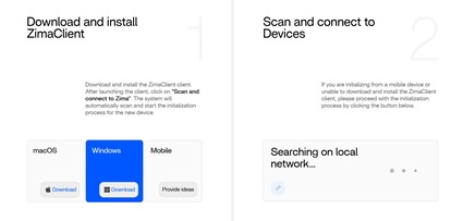 Client herunterladen (Links) oder Webscan (rechts)