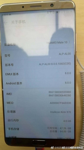 Ein Bild der Huawei Mate 10-Einstellungen. Ganz unten sieht man auch die Standard-Auflösung.