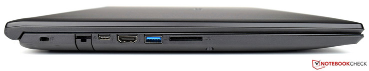 links: Kensington Lock, RJ45, USB 3.1 Typ C, HDMI, USB 3.0, SD-Kartenleser