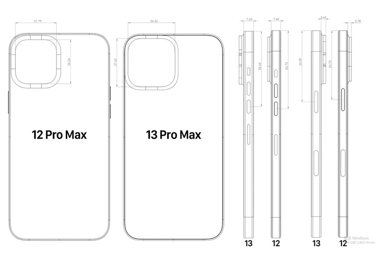 Die konkreten Änderungen zwischen iPhone 13 Pro Max und iPhone 12 Pro Max in Maßangaben. (Bild EverythingApplePro)