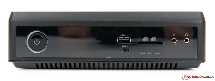 Vorn: 1x USB 3.1 Typ A, 1x Thunderbolt 4 (nur Daten), SD-Kartenleser, 3,5mm Mikrofon, 3,5mm Headset