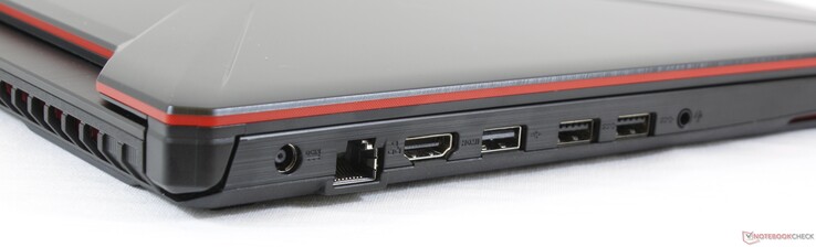 Links: Netzanschluss, Gigabit RJ-45, HDMI 2.0, USB 2.0 Typ-A, 2x USB Typ-A 3.1 Gen. 1, 3,5 mm kombinierter Audioanschluss