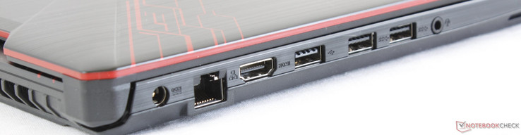 Links: Ladeanschluss, Gigabit RJ-45, HDMI 1.4, USB 2.0, 2x USB 3.0, 3,5-mm-kombinierter-Audioanschluss