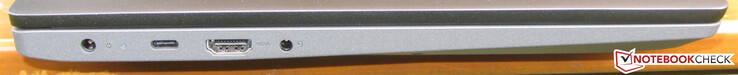 Linke seite: Netzanschluss, USB 3.2 Gen 2 (Typ C; Displayport, Power Delivery), HDMI, Audiokombo