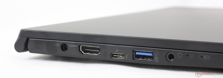 Links: Netzadapter, HDMI 2.0, USB-C mit Thunderbolt 4 + DisplayPort + Power Delivery, USB Typ-A USB 3.2 Gen. 1, 3,5 mm Combo Audio