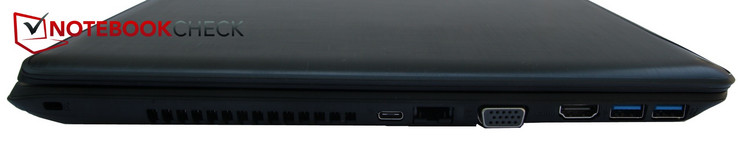 links: Kensington Schloss, USB Typ-C, LAN, VGA, HDMI, 2x USB 3.0