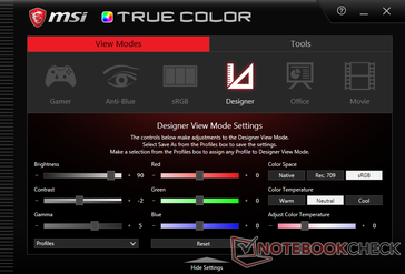 Der "Designer"-Modus ermöglicht Nutzern eine Feineinstellung der Farben, Farbtemperatur, des Kontrasts und der Gamma-Werte