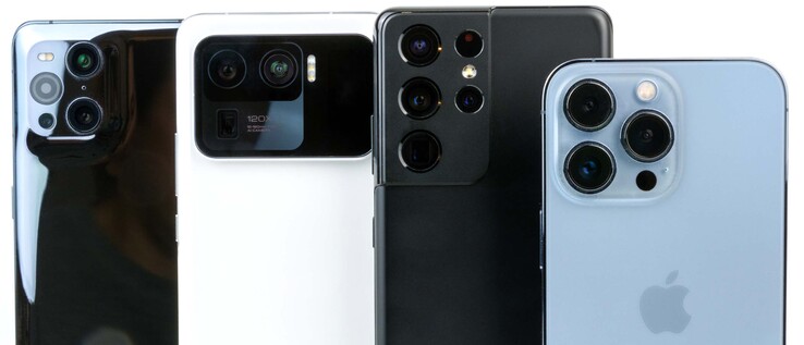 von links: Find X3 Pro, Mi 11 Ultra, Galaxy S21 Ultra und iPhone 13 Pro