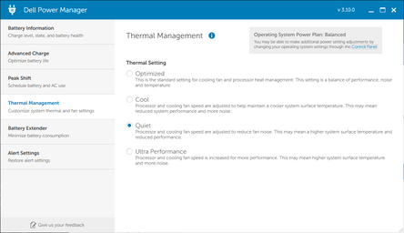 Dell Power Manager – Thermomanagement-Einstellungen