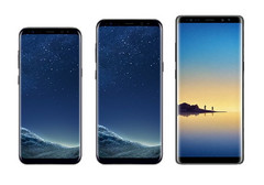 Von links nach rechts: Das Galaxy S8, das Galaxy S8+ und das Galaxy Note 8.