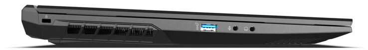 Linke Seite: Steckplatz für ein Kabelschloss, USB 3.2 Gen 2 (Typ-A), Mikrofoneingang, Audiokombo