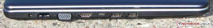 Linke Seite: Netzanschluss, Gigabit-Ethernet, VGA, HDMI, 3x USB 3.1 Gen 1 (1x Typ C, 2x Typ A)