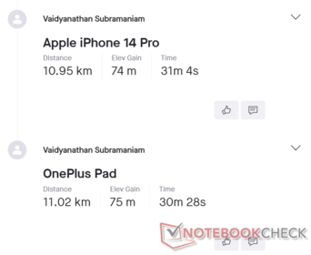 GPS-Vergleich: Apple iPhone 14 Pro vs. OnePlus Pad