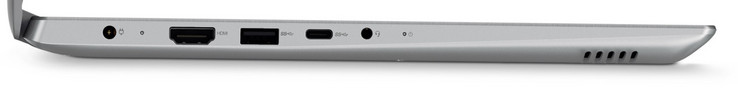 linke Seite: Netzanschluss, 1x HDMI, 1x USB 3.0, 1x USB Typ-C, kombinierter Audioanschluss