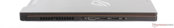links: Netzteil, HDMI 2.0, 2x USB 3.0, 3,5-mm-Headset