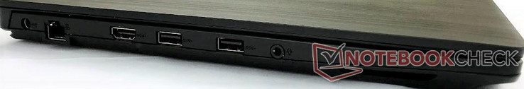Links: Ladeanschluss, Gigabit LAN, HDMI 2.0, 2x USB 3.0 Typ-A, kombinierter Audioanschluss, Lautsprecher