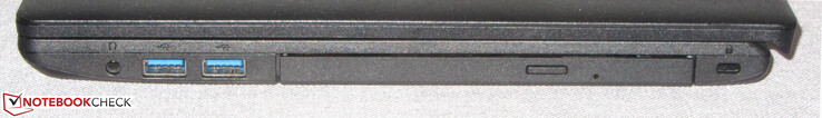 Rechte Seite: Audiokombo, 2x USB 3.2 Gen 1 (Typ A), DVD-Brenner, Steckplatz für ein Kabelschloss