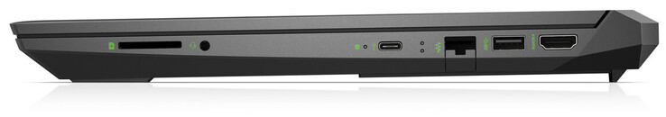 Rechte Seite: Speicherkartenleser (SD), Audiokombo, USB 3.2 Gen 1 (Typ C), Gigabit-Ethernet, USB 3.2 Gen 1 (Typ A), HDMI