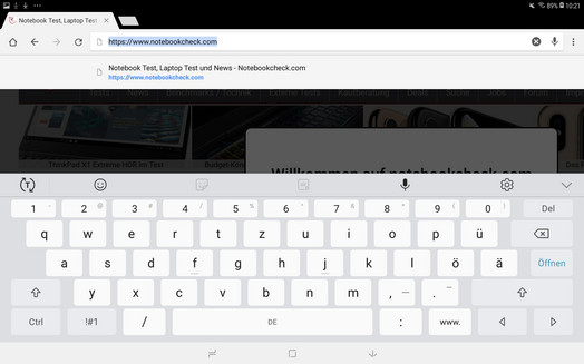 Die Standard-Tastatur (Samsung Tastatur) im Querformat