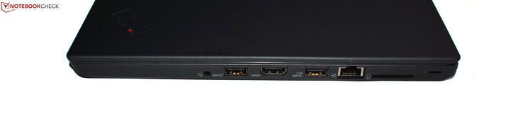 rechts: Kombo-Audio, USB 3.1 Gen2 Typ A, HDMI, USB 3.0 Typ A, RJ45-Ethernet, SD-Kartenleser, Kensington-Lock