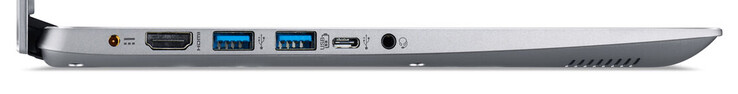 Linke Seite: Netzanschluss, HDMI, 3x USB 3.2 Gen 1 (2x Typ A, 1x Typ C), Audiokombo
