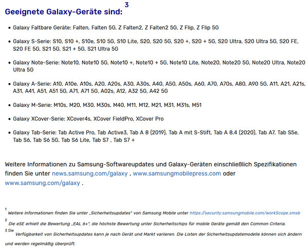 Folgende Samsung Galaxy Smartphones und Tablets erhalten 4 Jahre lang Sicherheits-Updates.