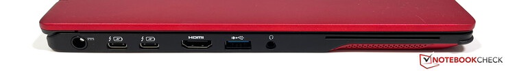 Links: Netzteil, 2x Thunderbolt 4 (USB-C), HDMI, 1x USB-A 3.1 Gen1, 3,5-mm-Klinkenanschluss, Smartcard-Reader
