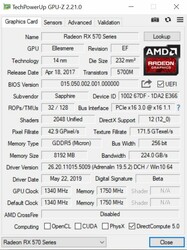 GPU-Z (Sapphire NITRO+ RX 570 8 GB)