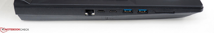 linke Seite: RJ45-LAN, Thunderbolt 3, USB-C 3.1 Gen2, 2x USB-A 3.1 Gen1, 6-in-1-Kartenleser