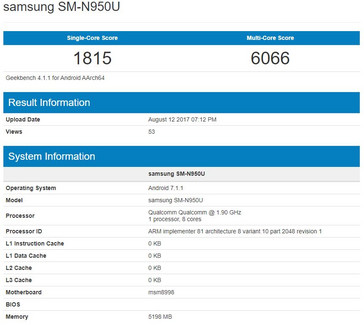 SM-N950U ist die US-amerikanische Galaxy Note 8-Version mit Snapdragon 835-SOC.
