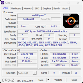 CPU-Z, Hauptseite