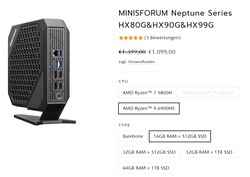 Minisforum Neptune Series HX99G, Konfigurationen (Quelle: Minisforum)