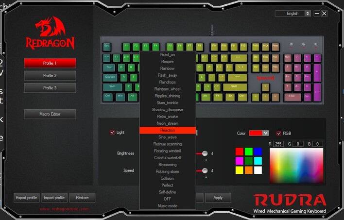 18 voreingestellte RGB-Modi der Rudra Tastatur